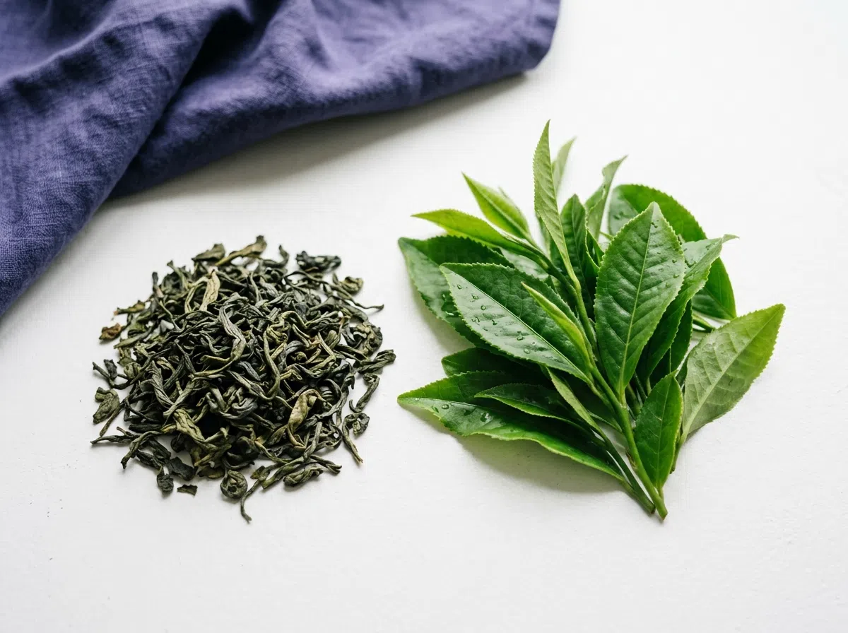 Verse groene thee bladeren voor dagelijkse welzijnsroutine